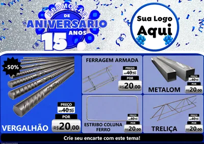 Modelo de Encarte para Encarte A4 Horizontal com o tema Promoção de Aniversário - 15 Anos para Ferragens