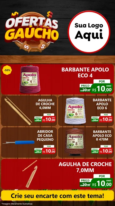 Modelo de TV para TV Vertical com o tema Ofertas Dia do Gaúcho para Armarinho e Aviamentos