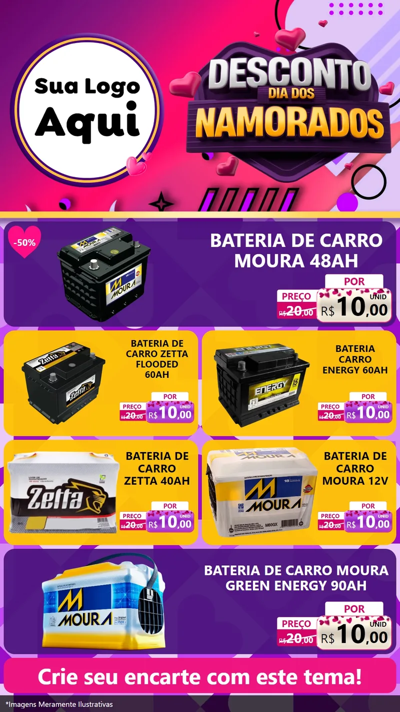 Modelo de TV para TV Vertical com o tema Desconto Dia dos Namorados para Baterias Elétricas