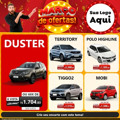 Modelo de Rede Social para Feed Facebook com o tema Março de Ofertas! para Concessionaria de Carros