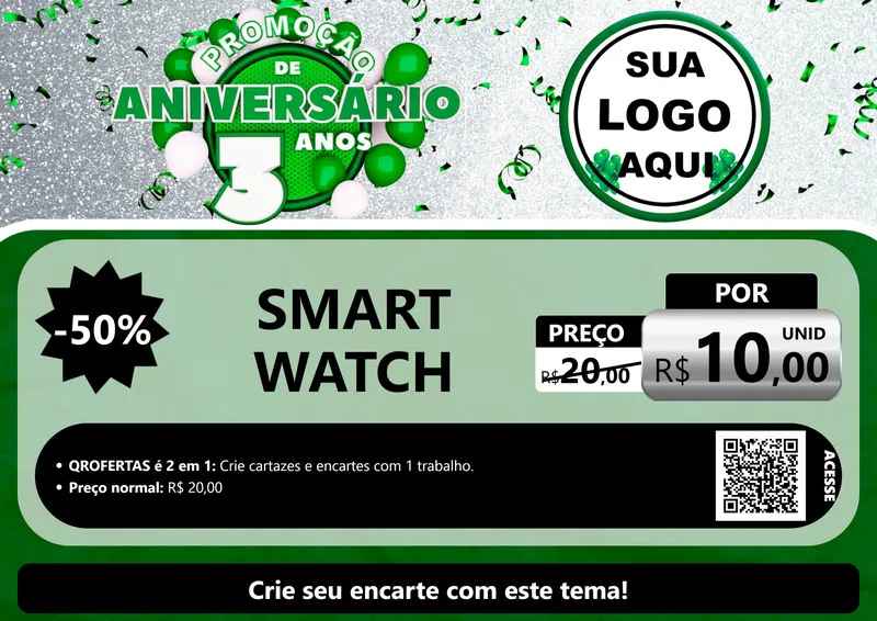 Modelo de Cartaz para Cartaz A4 Horizontal com o tema Promoção de Aniversário - 3 Anos para Informática