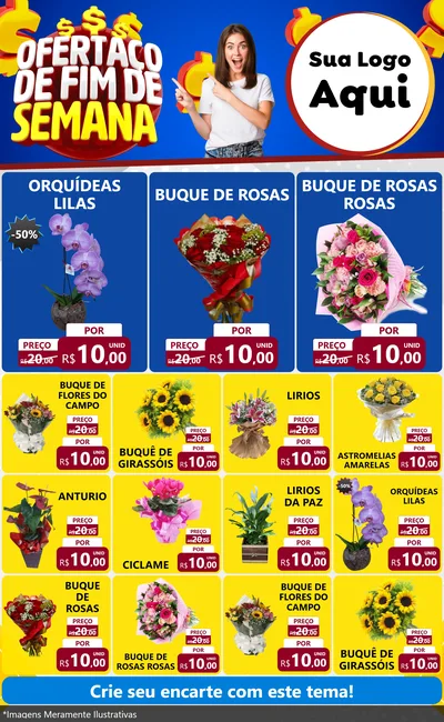 Modelo de Encarte para Encarte Grande com o tema Ofertaço de Fim de Semana para Floricultura e jardim