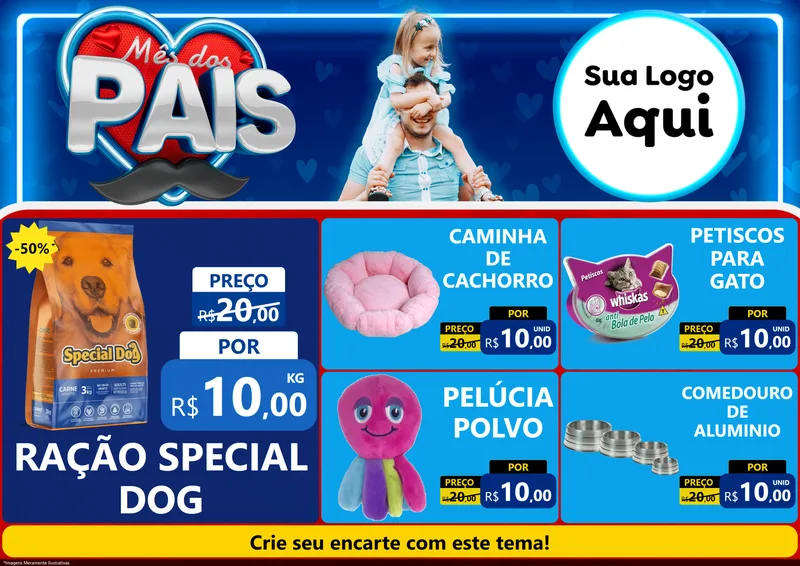 Modelo de Encarte para Encarte A4 Horizontal com o tema Mês Dos Pais para Pet Shop