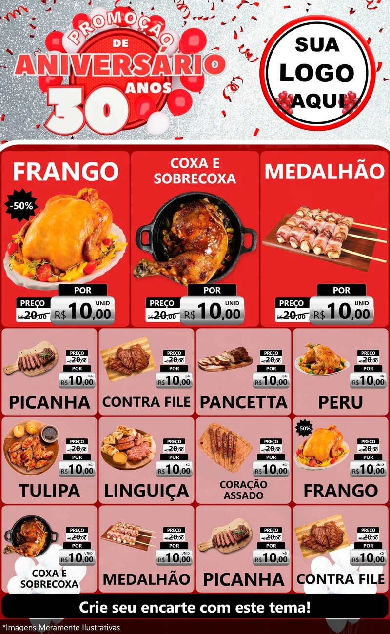 Modelo de Encarte para Encarte Grande com o tema Promoção de Aniversário - 30 Anos para Assados