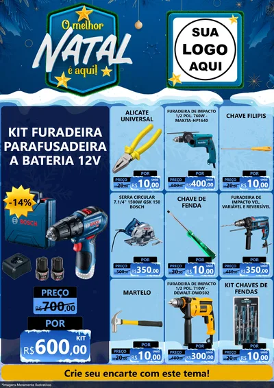 Modelo de Encarte para Encarte A4 Vertical com o tema O Melhor Natal É Aqui! para Maquinas e Ferramentas