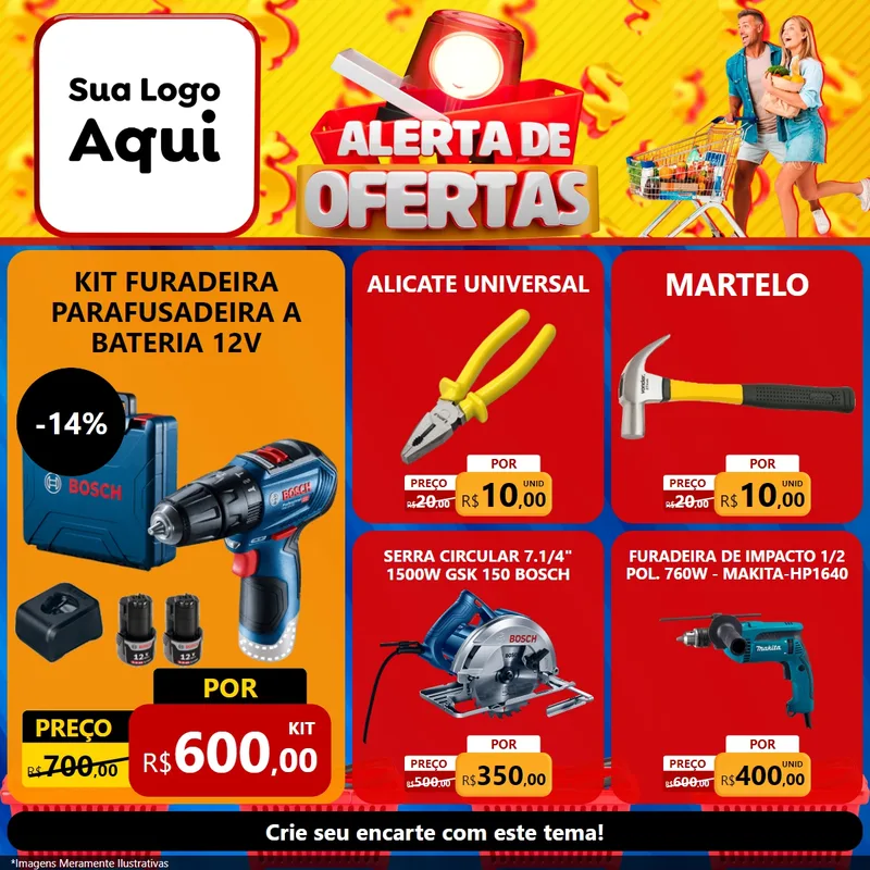 Modelo de Rede Social para Feed Facebook com o tema Alerta de Ofertas para Maquinas e Ferramentas