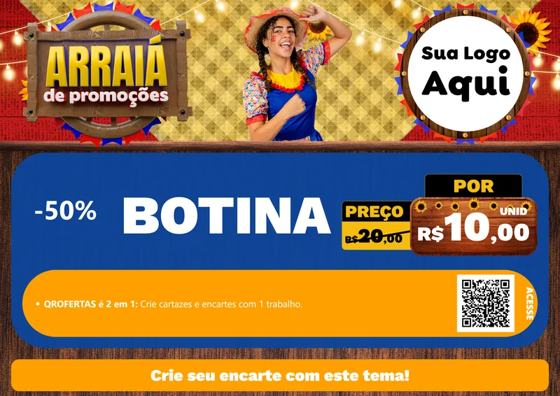 Modelo de Cartaz para Cartaz A4 Horizontal com o tema Arraiá de Promoções para Agropecuária