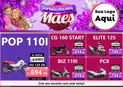 Modelo de Encarte para Encarte A4 Horizontal com o tema Sorteio Dia das Mães para Concessionaria de Motos