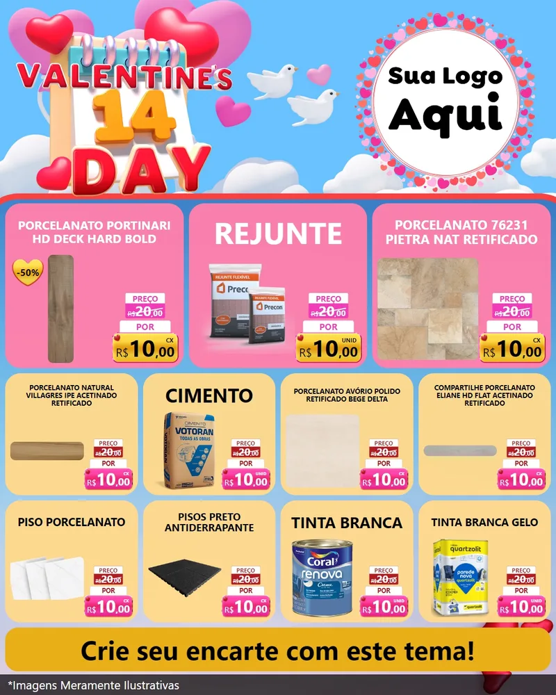 Modelo de Rede Social para Feed Instagram com o tema Valentine's Day para Pisos e revestimentos
