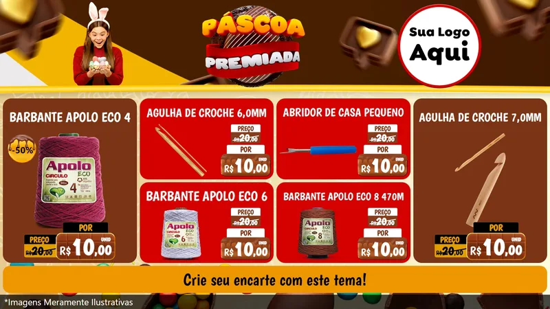 Modelo de TV para TV Horizontal com o tema Páscoa Premiada para Armarinho e Aviamentos