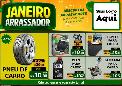 Modelo de Encarte para Encarte A4 Horizontal com o tema Janeiro Arrasador para Auto peças