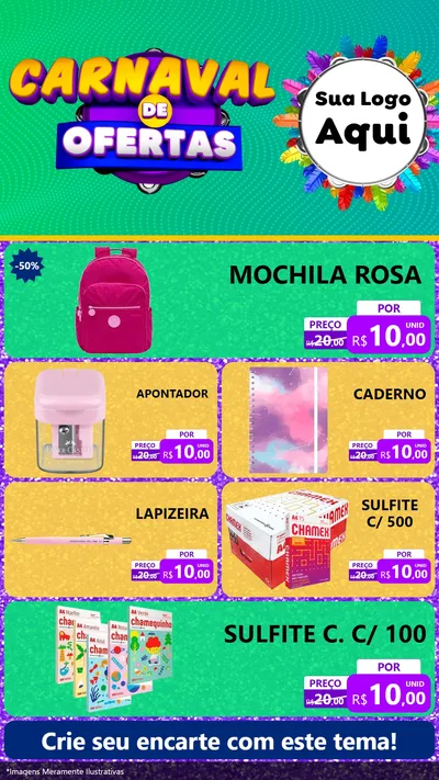 Modelo de TV para TV Vertical com o tema Carnaval de Ofertas para Papelaria