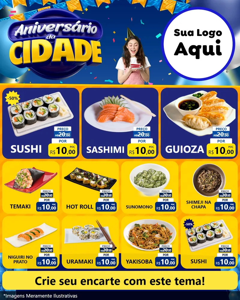 Modelo de Rede Social para Feed Instagram com o tema Aniversário da Cidade para Comida japonesa