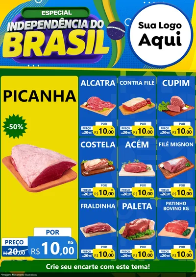 Modelo de Encarte para Encarte A4 Vertical com o tema Especial Independência do Brasil para Açougue