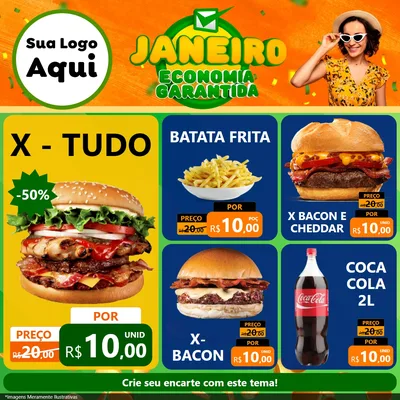Modelo de Rede Social para Feed Facebook com o tema Janeiro - Economia Garantida para Hamburgueria
