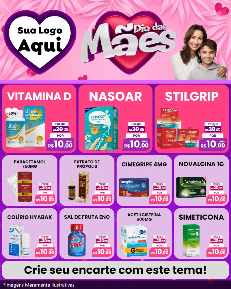 Modelo de Rede Social para Feed Instagram com o tema Dia das Mães para Farmácia
