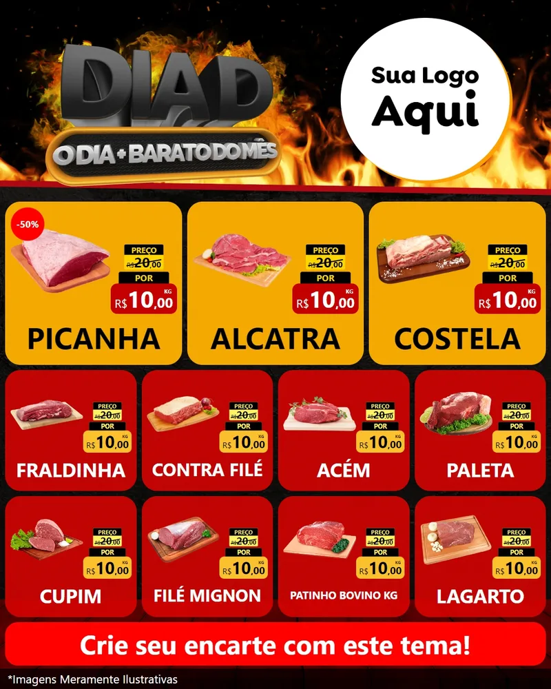 Modelo de Rede Social para Feed Instagram com o tema Dia D, O Dia Mais Barato Do Mês para Açougue
