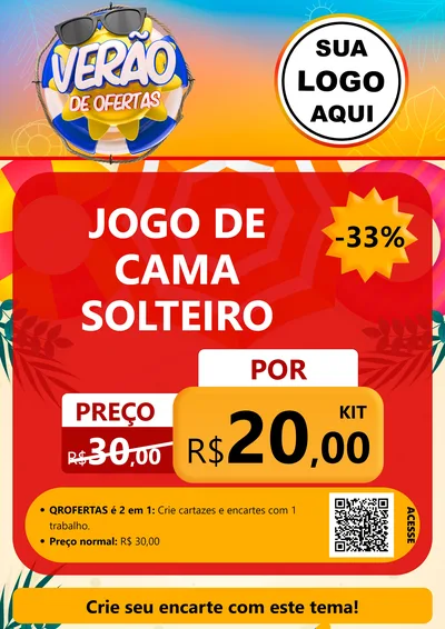 Modelo de Cartaz para Cartaz A4 Vertical com o tema Verão de Ofertas para Cama, Mesa e Banho