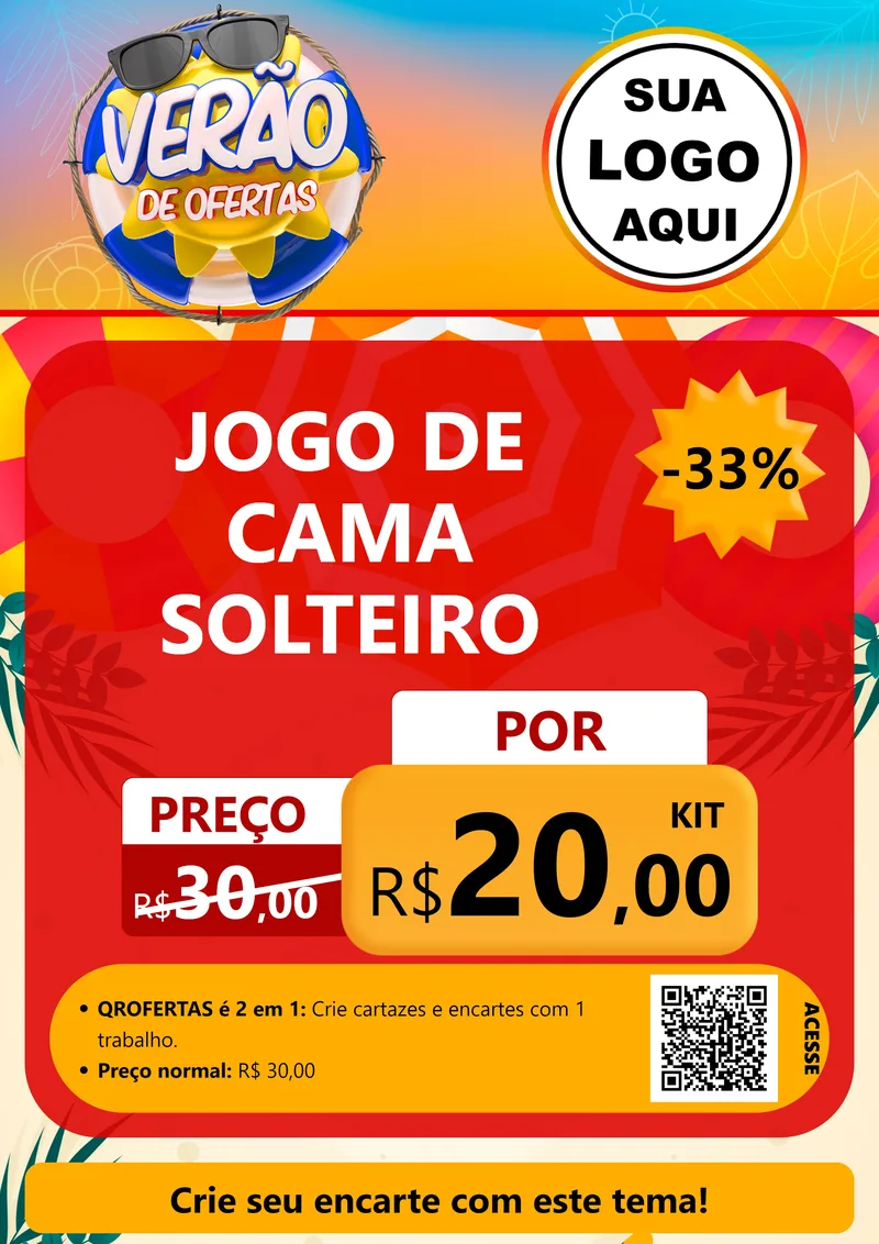 Modelo de Cartaz para Cartaz A4 Vertical com o tema Verão de Ofertas para Cama, Mesa e Banho