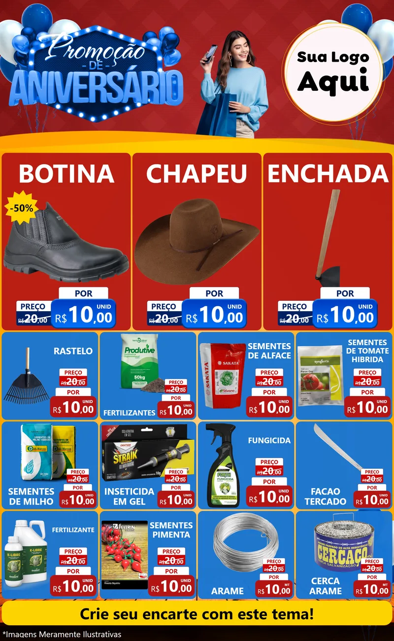 Modelo de Encarte para Encarte Grande com o tema Promoção de Aniversário para Agropecuária