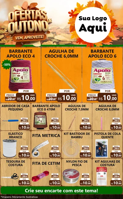 Modelo de Encarte para Encarte Grande com o tema Ofertas de Outono - Vem, Aproveite! para Armarinho e Aviamentos