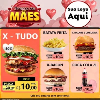 Modelo de Rede Social para Feed Facebook com o tema Semana das Mães para Hamburgueria