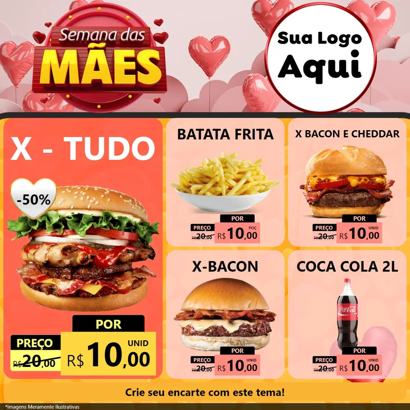 Modelo de Rede Social para Feed Facebook com o tema Semana das Mães para Hamburgueria