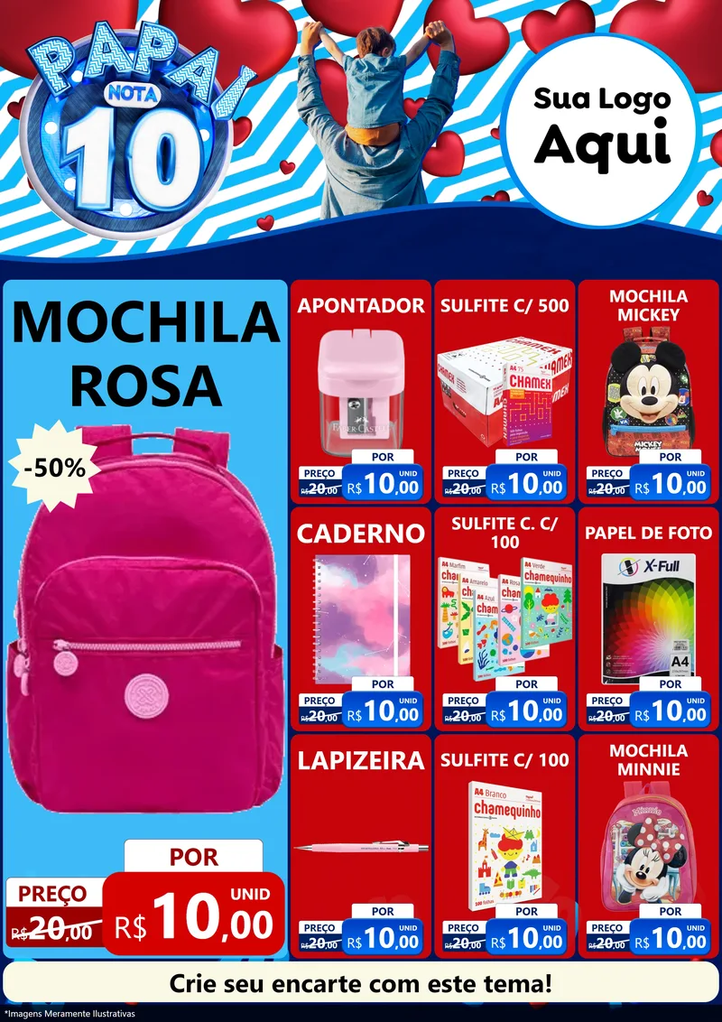 Modelo de Encarte para Encarte A4 Vertical com o tema Papai Nota 10 para Papelaria