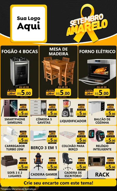 Modelo de Encarte para Encarte Grande com o tema Setembro Amarelo para Móveis e Eletro