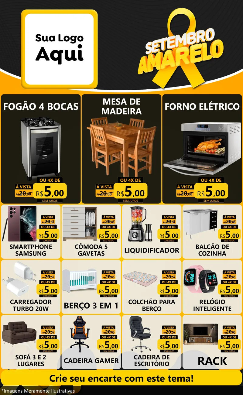 Modelo de Encarte para Encarte Grande com o tema Setembro Amarelo para Móveis e Eletro