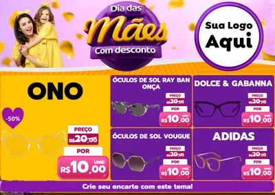 Modelo de Encarte para Encarte A4 Horizontal com o tema Dia das Mães com Desconto para Óticas