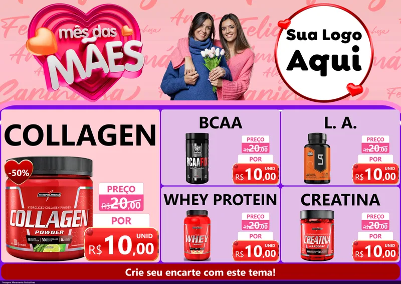 Modelo de Encarte para Encarte A4 Horizontal com o tema Mês Das Mães para Suplementos alimentares