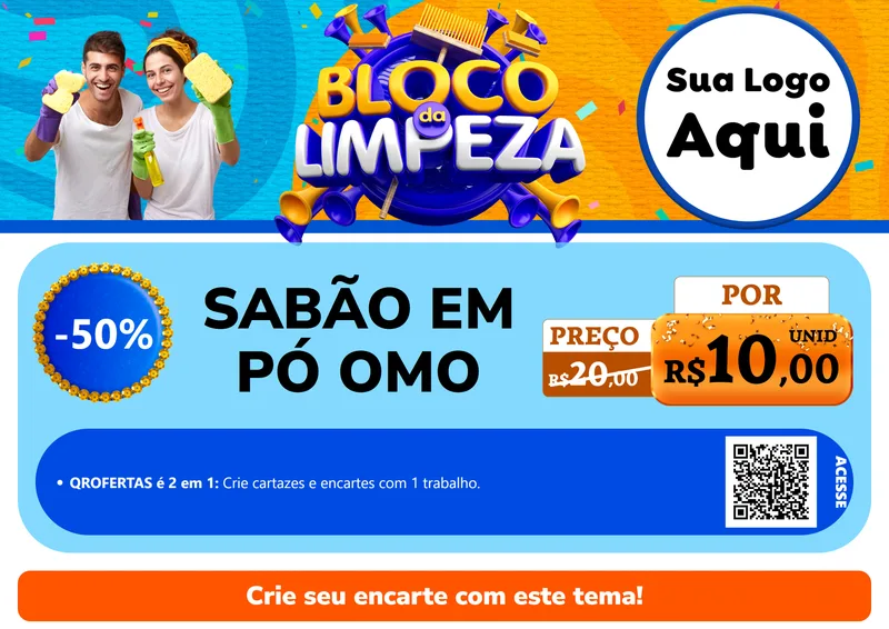 Modelo de Cartaz para Cartaz A4 Horizontal com o tema Bloco da Limpeza para Produtos de Limpeza