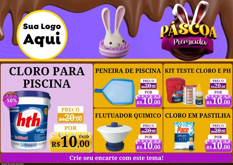 Modelo de Encarte para Encarte A4 Horizontal com o tema Páscoa Premiada para Produtos para Piscina
