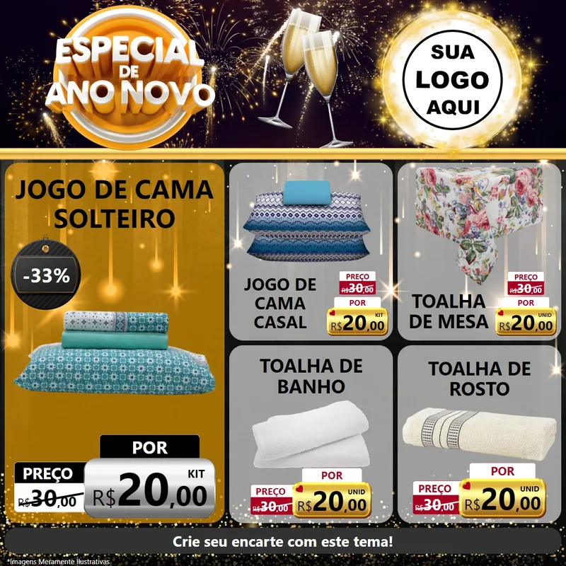 Modelo de Rede Social para Feed Facebook com o tema Especial de Ano Novo para Cama, Mesa e Banho