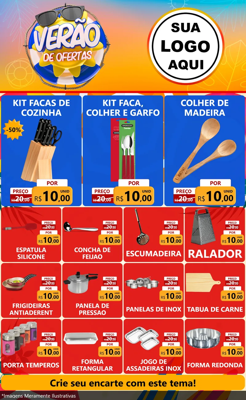 Modelo de Encarte para Encarte Grande com o tema Verão de Ofertas para Utilidades Domésticas