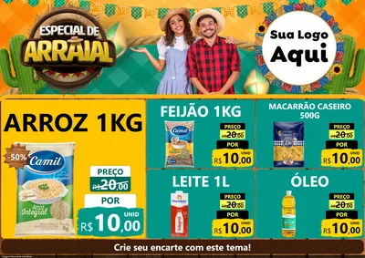 Modelo de Encarte para Encarte A4 Horizontal com o tema Especial De Arraial para Supermercado