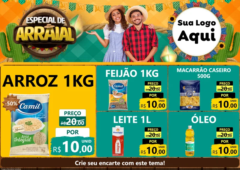 Modelo de Encarte para Encarte A4 Horizontal com o tema Especial De Arraial para Supermercado