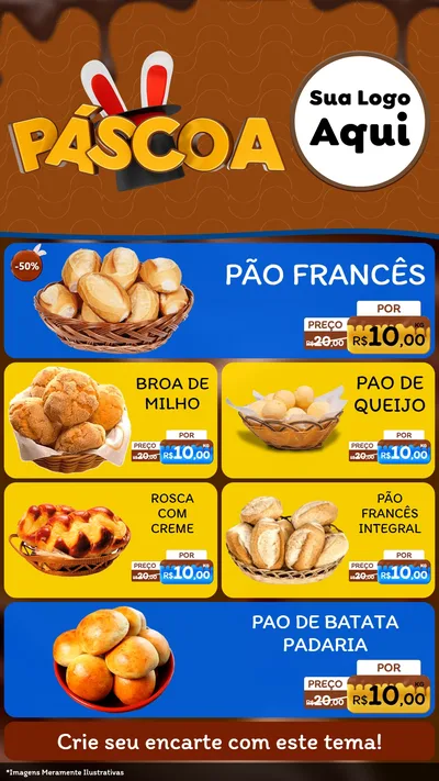 Modelo de TV para TV Vertical com o tema Páscoa para Padaria