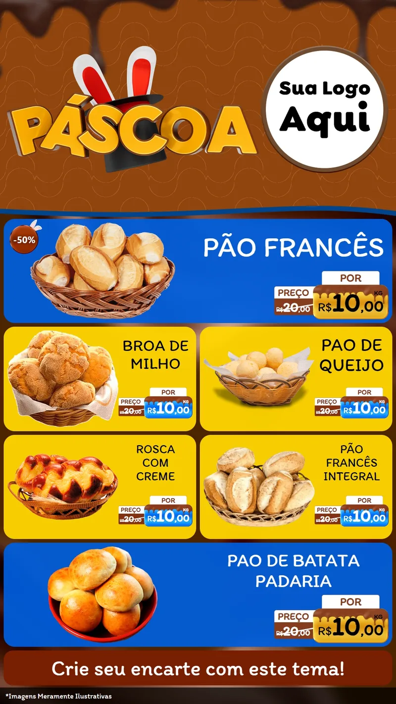 Modelo de TV para TV Vertical com o tema Páscoa para Padaria