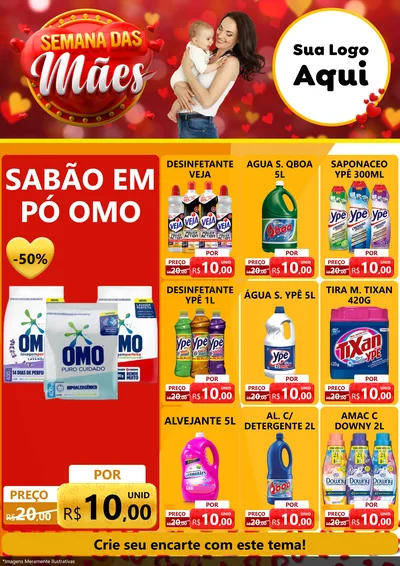 Modelo de Encarte para Encarte A4 Vertical com o tema Semana das Mães para Produtos de Limpeza