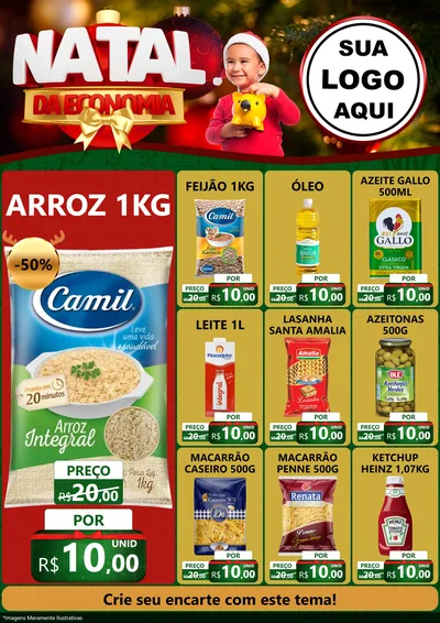 Modelo de Encarte para Encarte A4 Vertical com o tema Natal da Economia para Supermercado