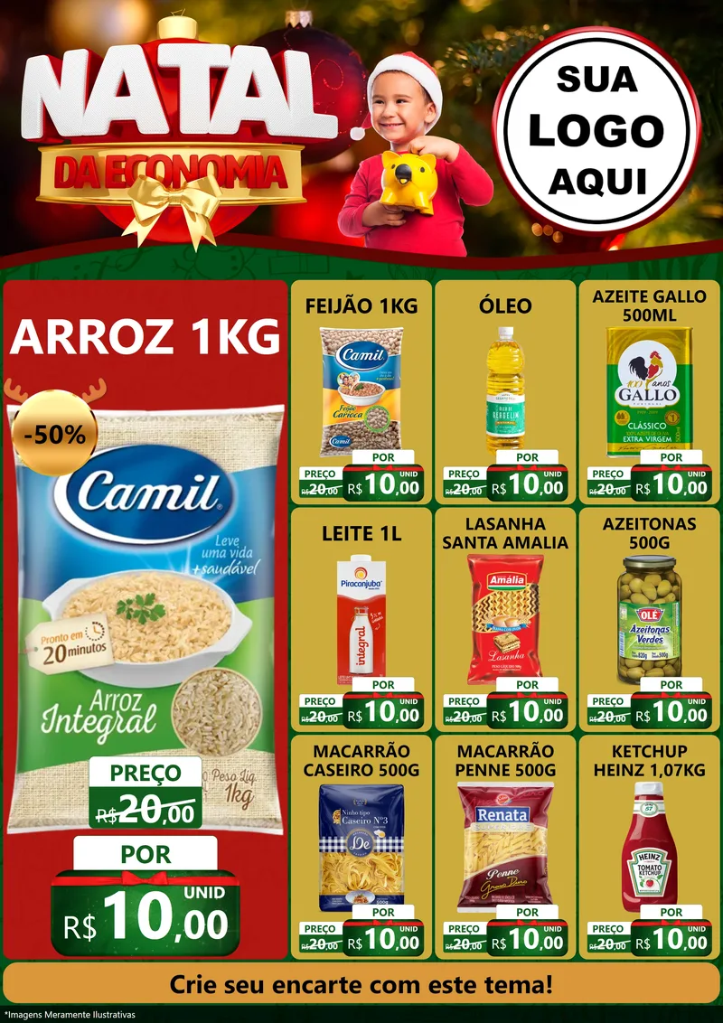 Modelo de Encarte para Encarte A4 Vertical com o tema Natal da Economia para Supermercado