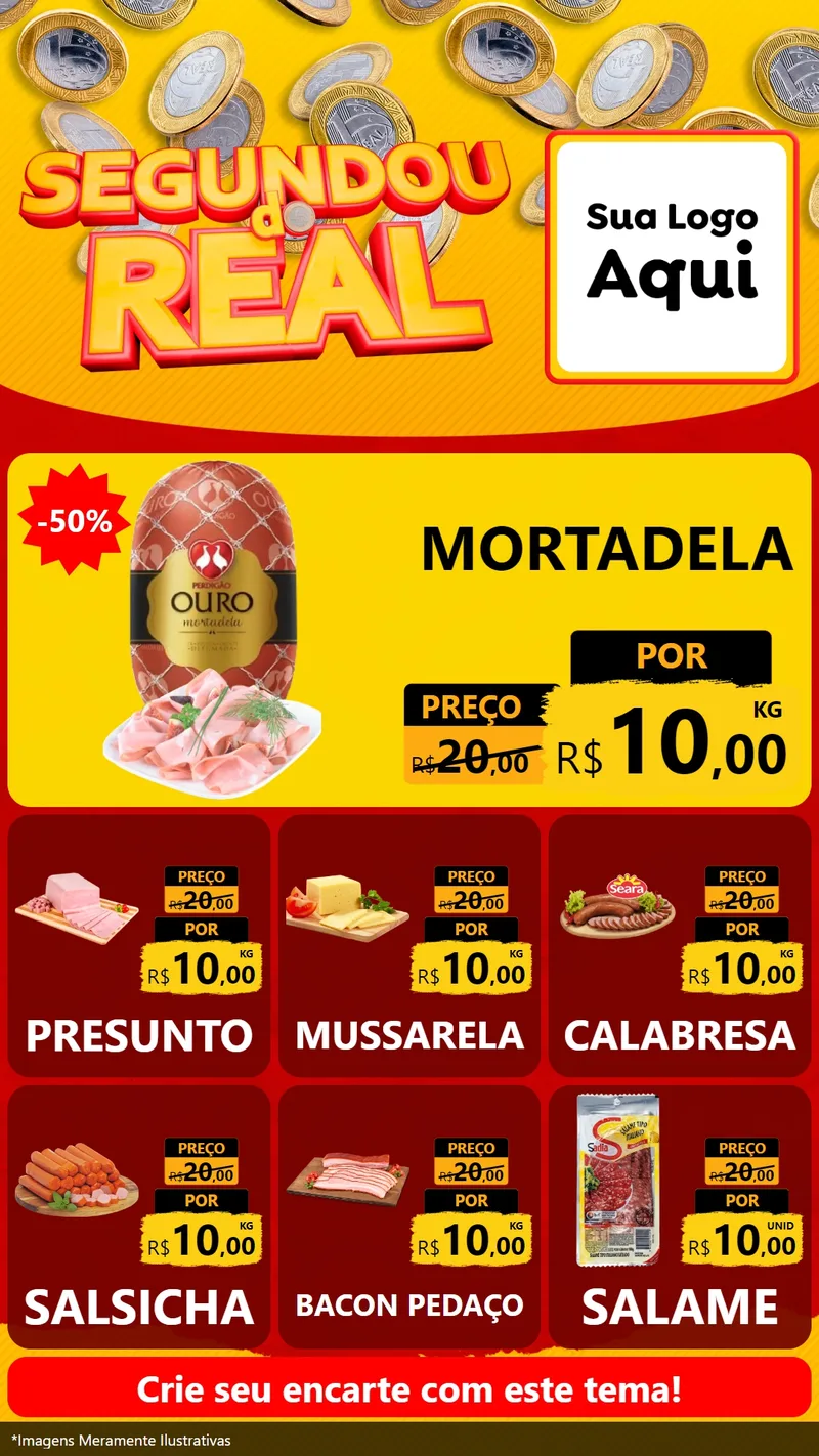 Modelo de Rede Social para Stories com o tema Segundou do Real para Frios e Laticínios