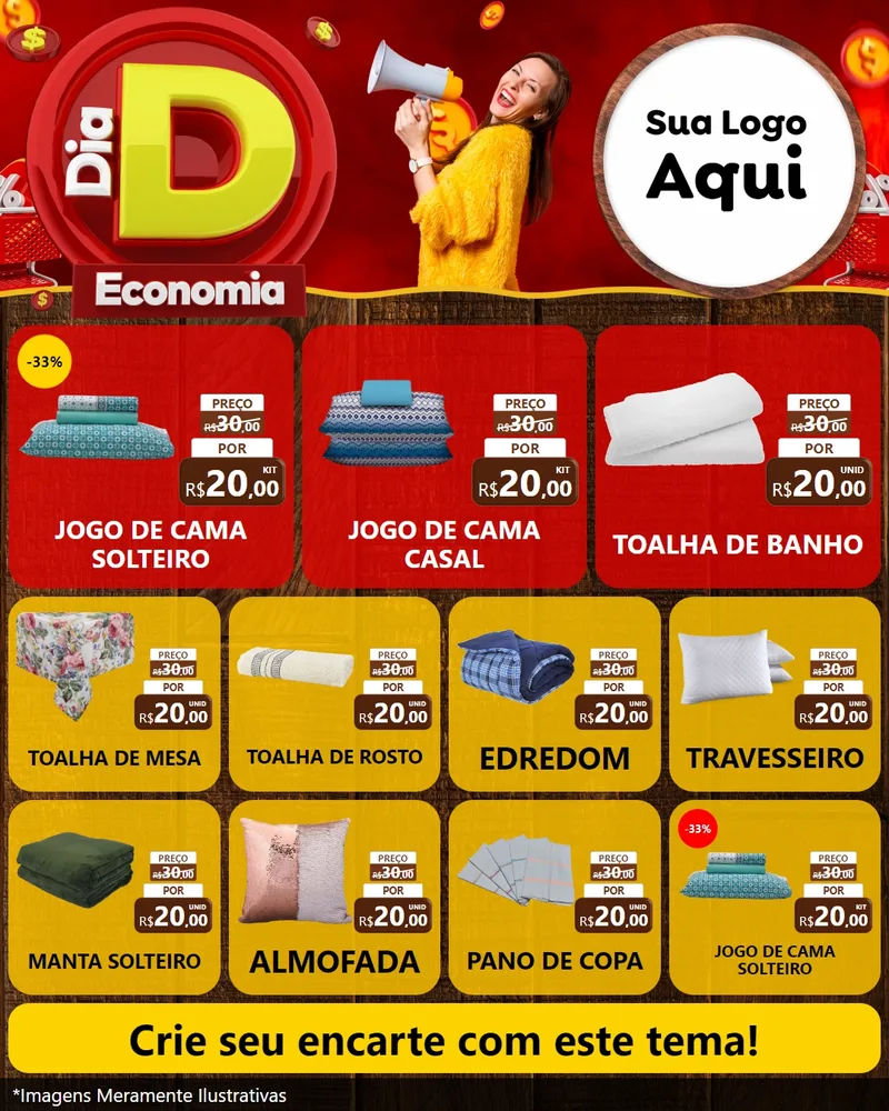 Modelo de Rede Social para Feed Instagram com o tema Dia D Economia para Cama, Mesa e Banho
