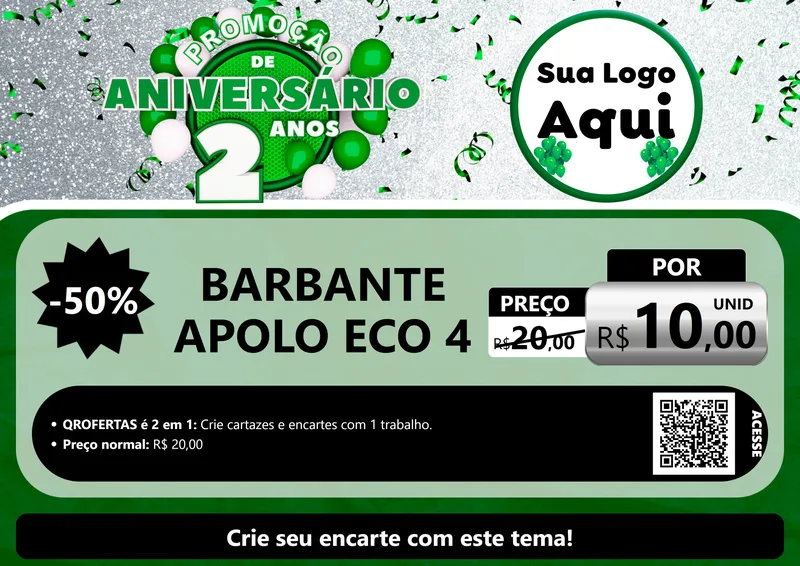 Modelo de Cartaz para Cartaz A4 Horizontal com o tema Promoção de Aniversário - 2 Anos para Armarinho e Aviamentos