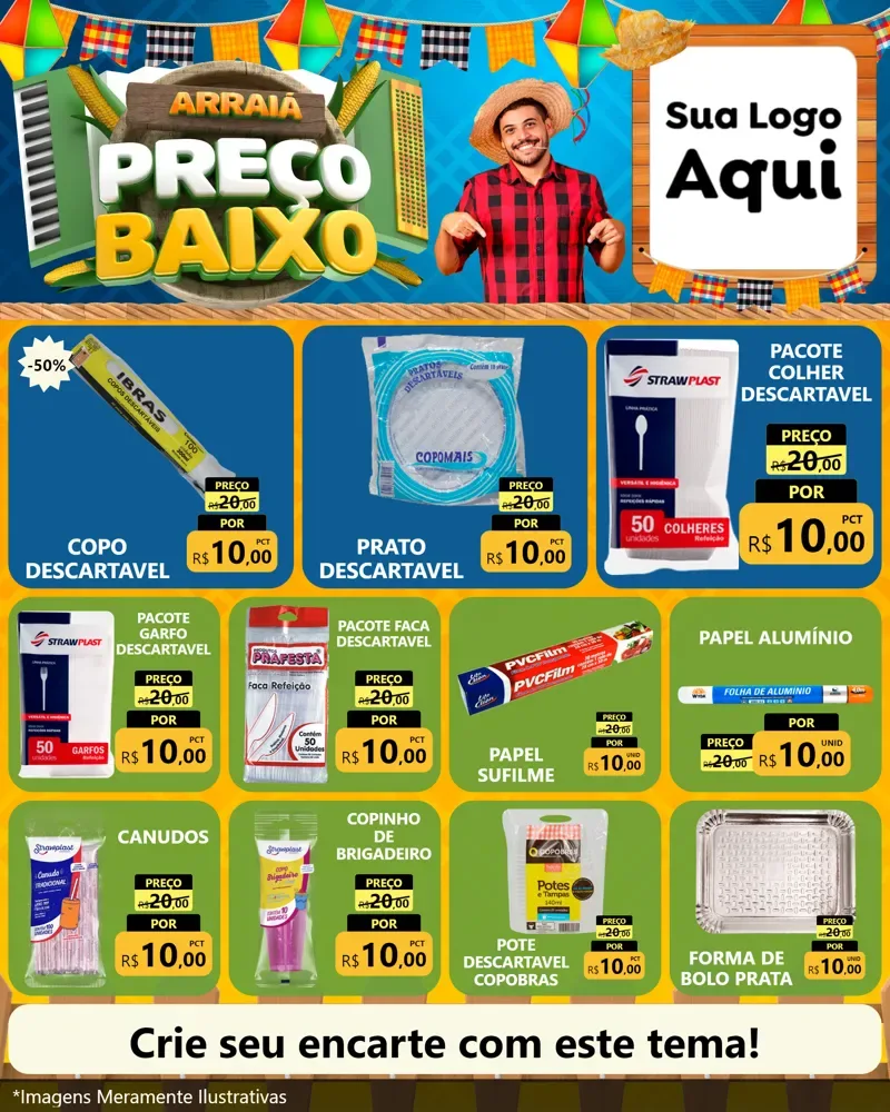 Modelo de Rede Social para Feed Instagram com o tema Arraiá de Preço Baixo - Junina para Embalagens