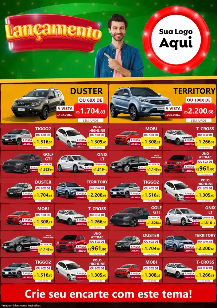 Modelo de Encarte para Encarte A4 Vertical com o tema Lançamento para Concessionaria de Carros