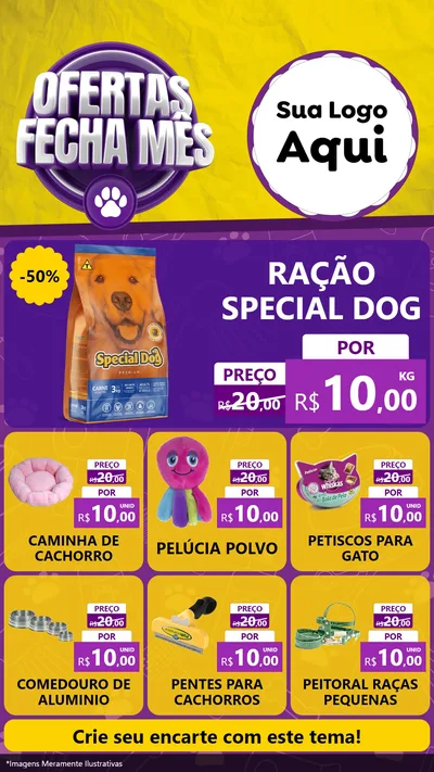 Modelo de Rede Social para Stories com o tema Ofertas Fecha Mês - Pet Shop para Pet Shop