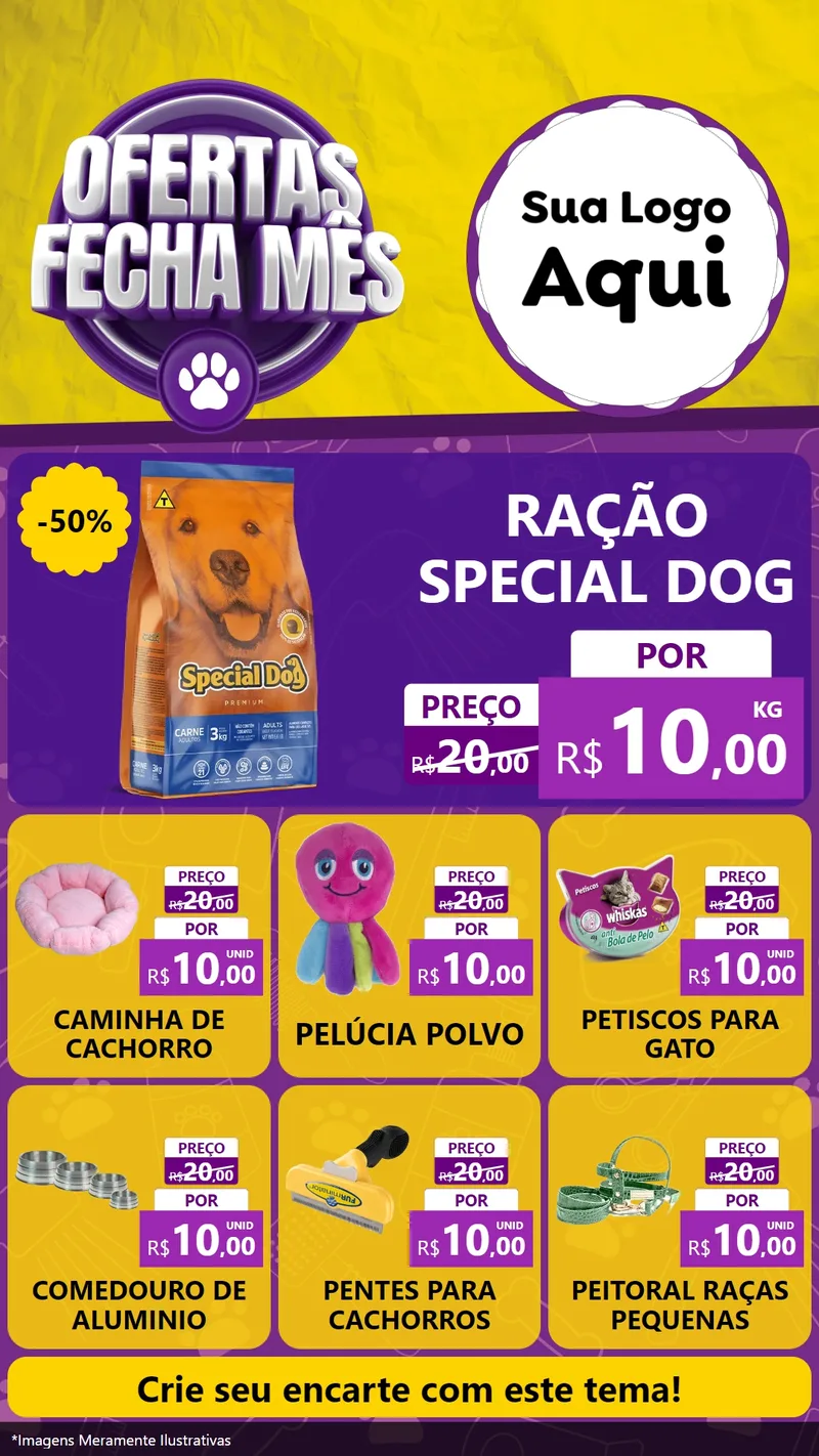 Modelo de Rede Social para Stories com o tema Ofertas Fecha Mês - Pet Shop para Pet Shop